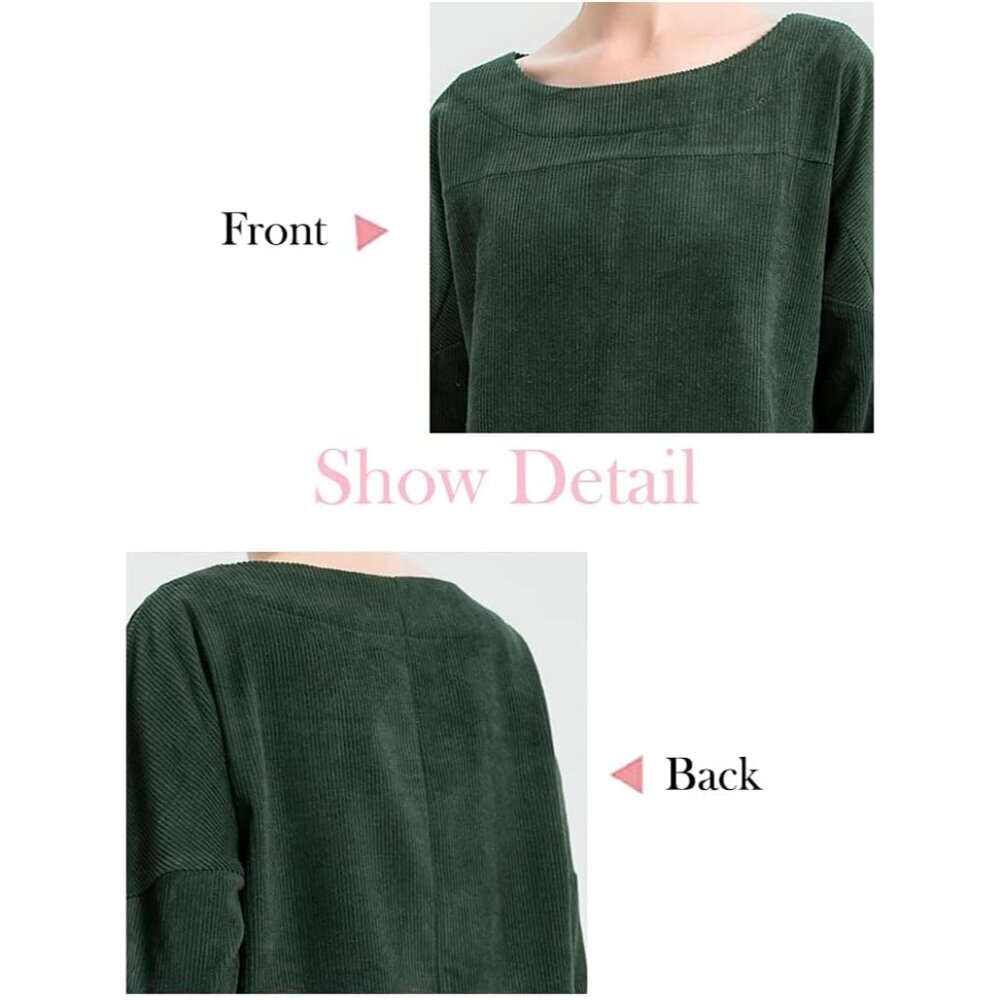 Women's Oversize Corduroy Tunic Dress with Pockets Casual Long Sleeve - Picture 5 of 7